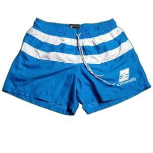 Surfmentality Classic Swim Trunks Men’s Size L Blue White Striped Board Shorts